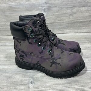 Timberland Women's Size 7.5 Premium 6" Boots Camo Combat Iridescent Purple Black